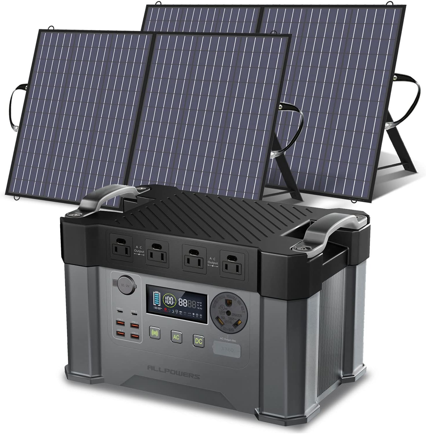 ALLPOWERS Monster X Pro Solar Generator with Panels Included 2400W MPPT Portable Power Station with 2pcs Foldable Solar Panel 28.5V 100W