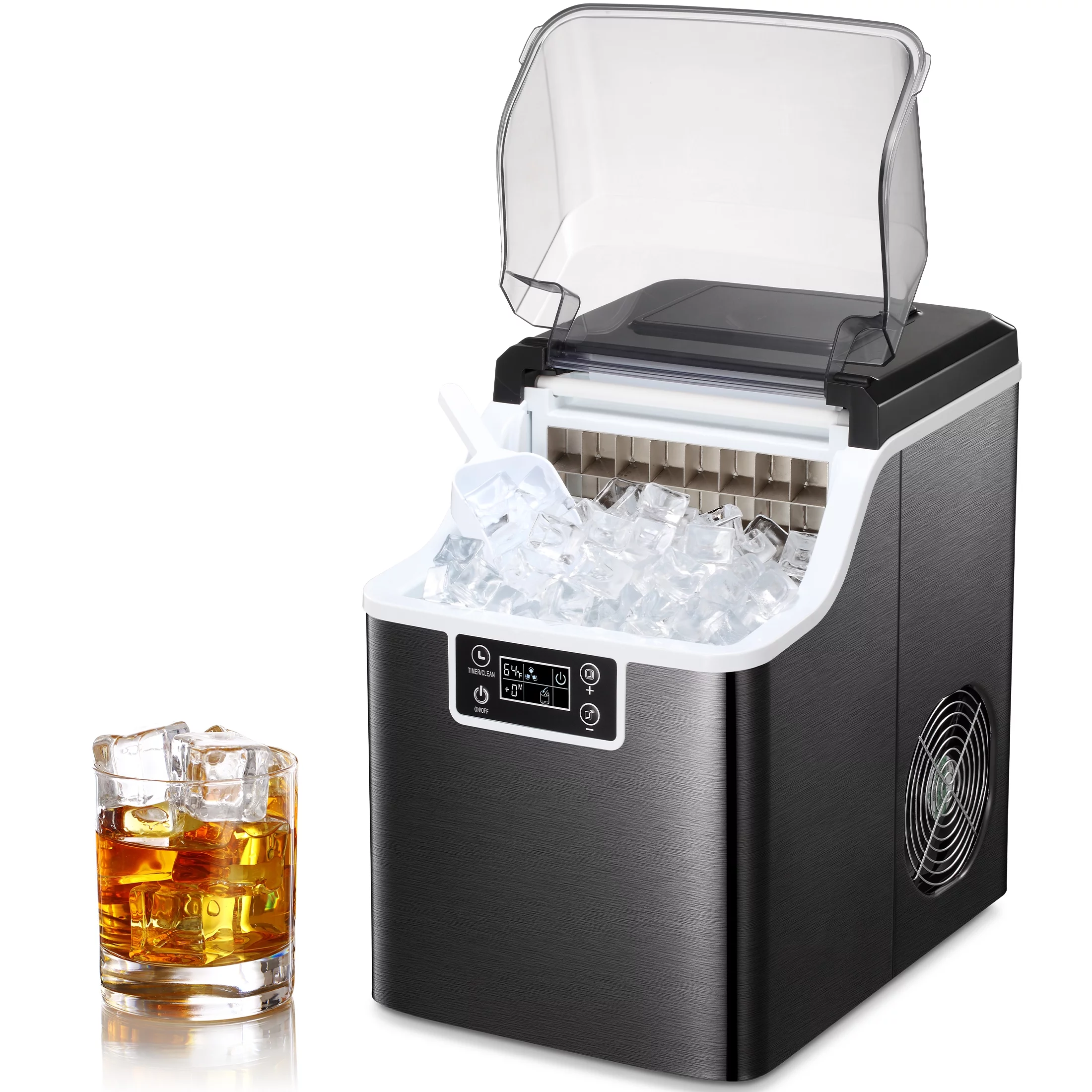 KISSAIR Countertop Ice Maker, 44Lbs/24H Self-Cleaning Ice Makers, 24 Pcs Ice Cube in 12 Mins with Ice Scoop & Basket, for Home/Kitchen/Office-Black