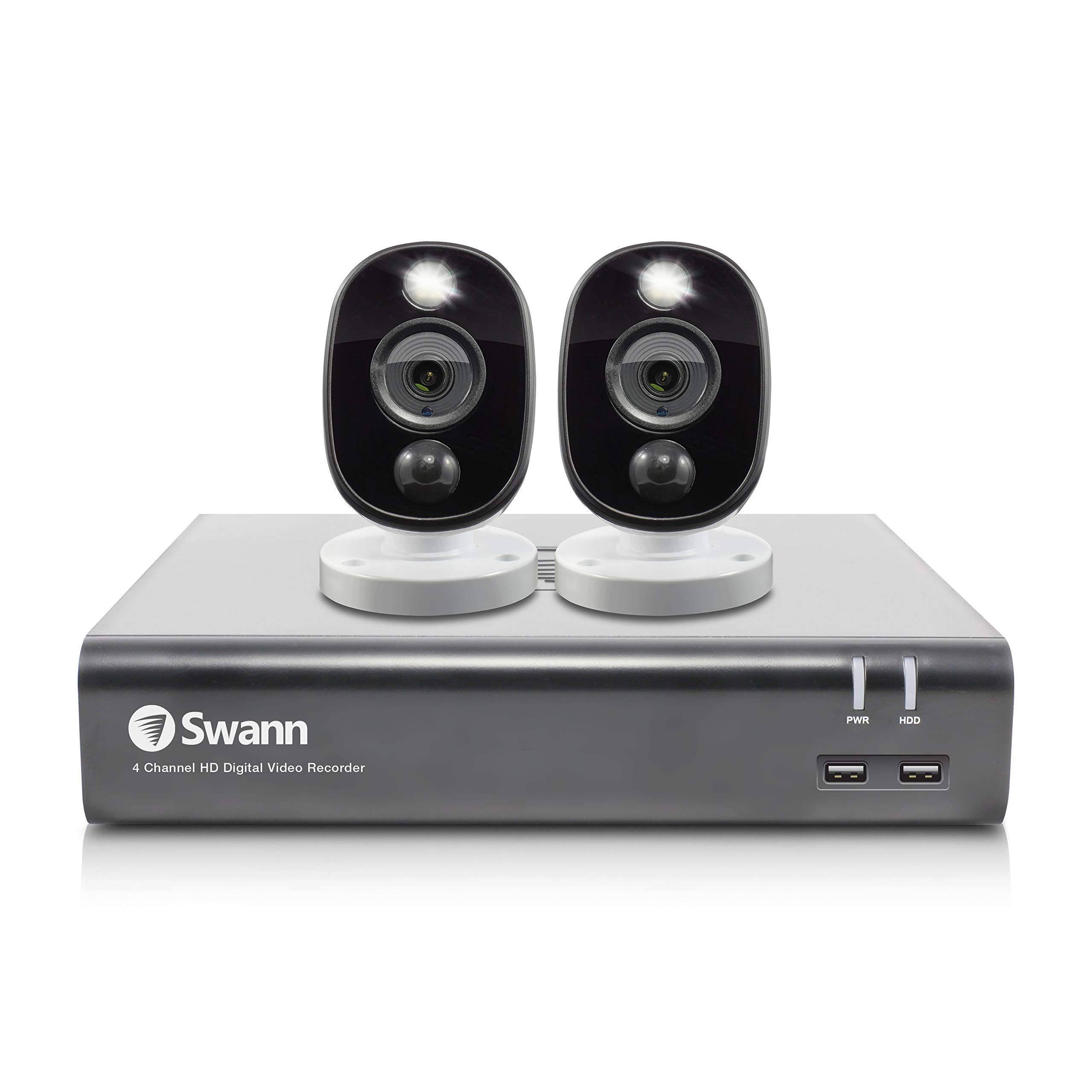 Swann - 4-Channel, 2-Camera Indoor/Outdoor Wired 1080p 1TB DVR Surveillance System - Black/White - Megean
