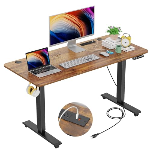 farexon Electric Standing Desk 55 x 24In with Charging Station, Stand up Desk with Oversized Mouse Pad, 2 USB Ports & 3 Power Outlets, 4 Caster