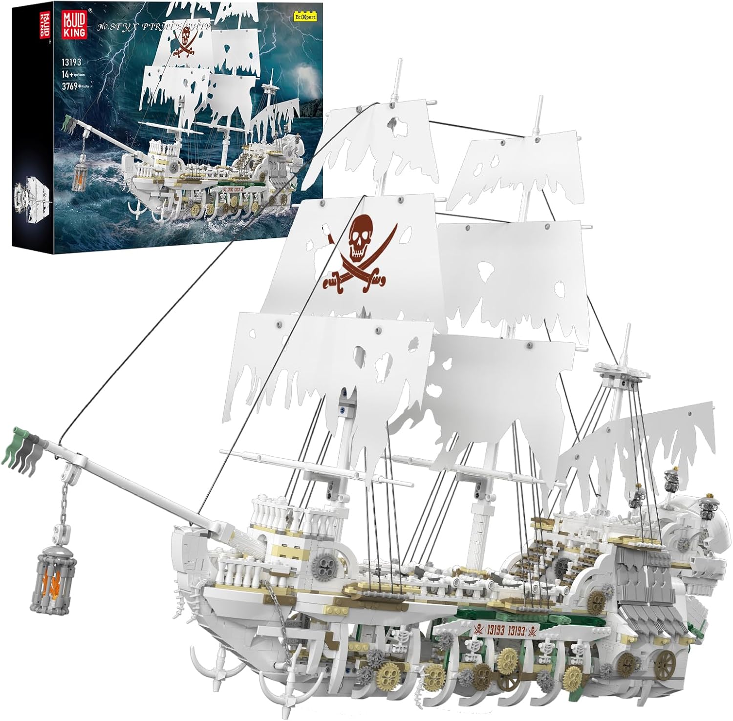 Mould King 13193 Captain Barbatos Pirate Ship Clamp Building Blocks Kit, Charons Treasure Ship Blocks Set