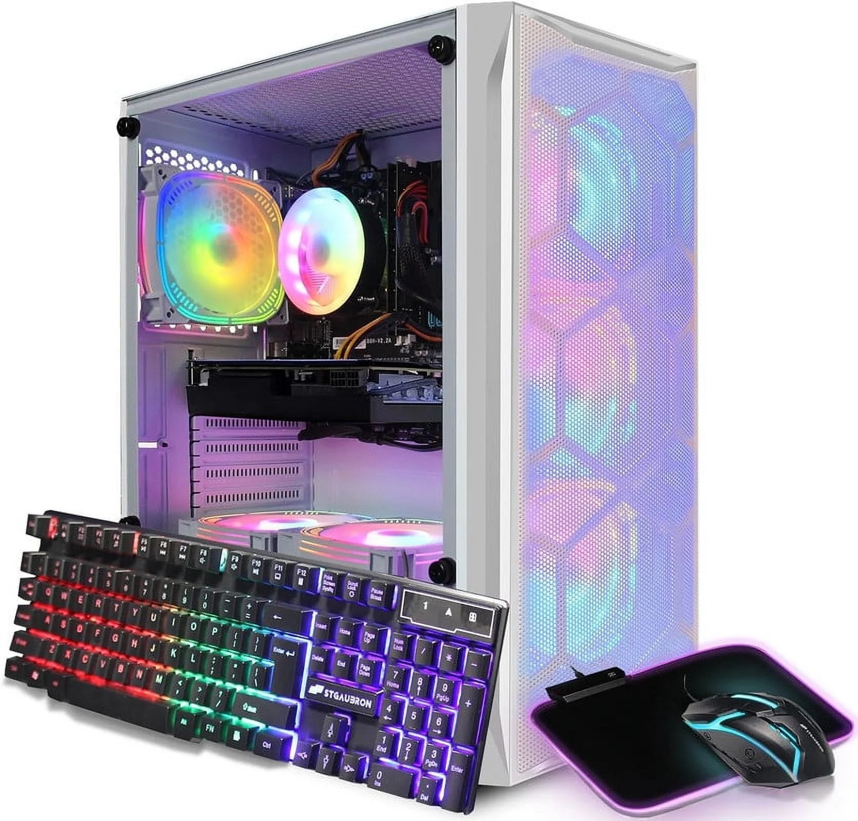 STGAubron Gaming Desktop PC, Intel Core i5 3.2G up to 3.6G, 16G RAM, 512G SSD, Radeon RX 5600 XT 6G GDDR6, 600M WiFi, BT 5.0, RGB Fan x 6