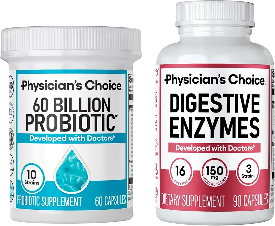 Physician's CHOICE - Optimal Gut Health Bundle: 60 Billion Probiotic 60ct + Digestive Enzymes 90ct for Digestive Comfort and Immune Support