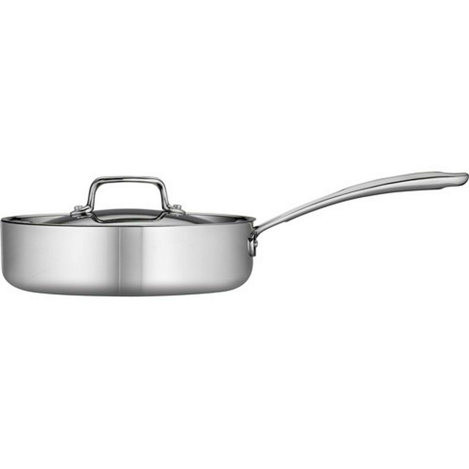 Tramontina Tri-Ply Clad Deep Saute Pan with Lid, Stainless Steel, 3 qt