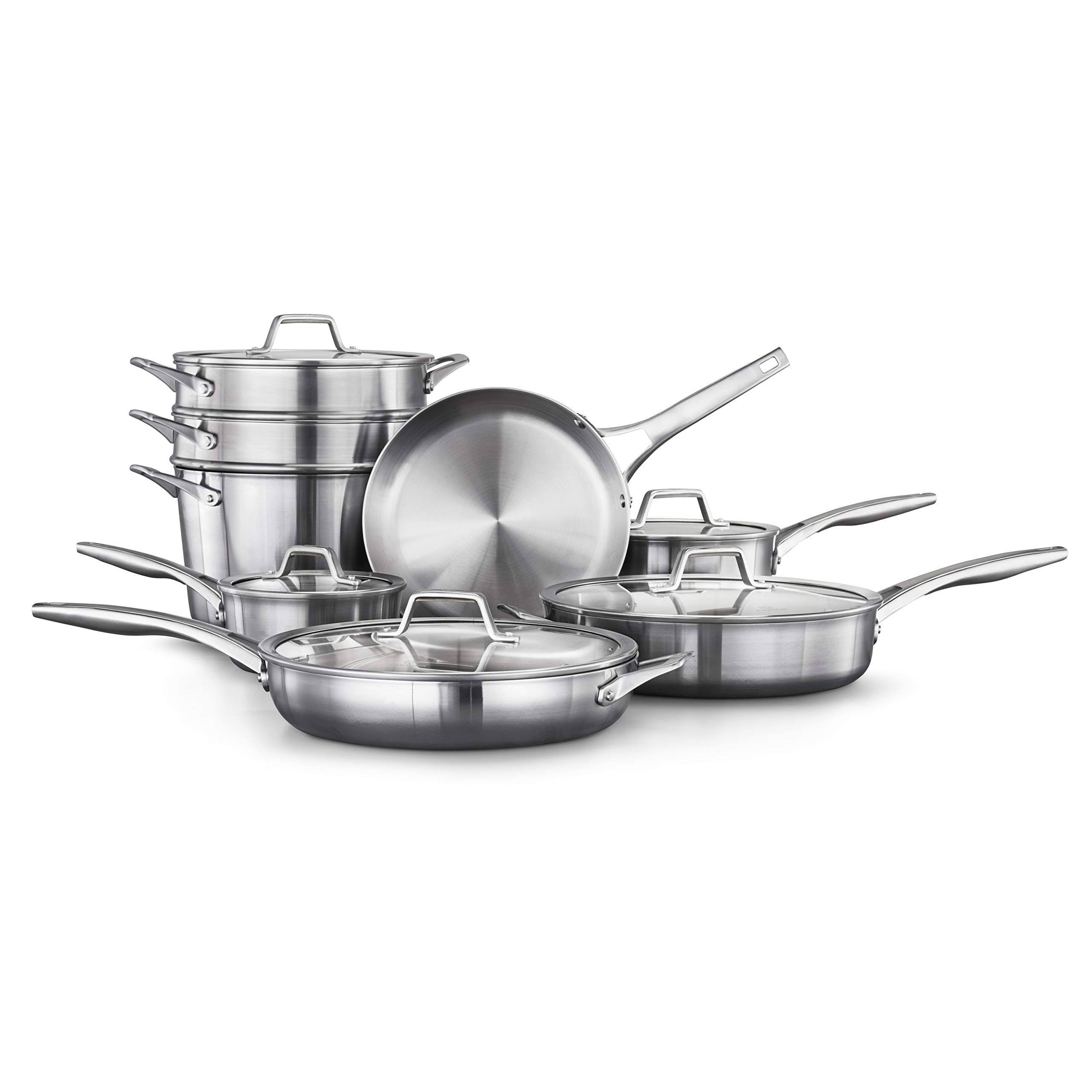 Calphalon Premier Stainless Steel 13-Piece Cookware Set, Silver