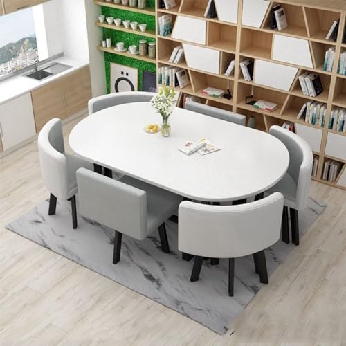 MAxba 90 * 150cm Oval Conference Dining Table and 6 Chairs Business Office Reception Table Set,PU seat surface,Wooden table top
