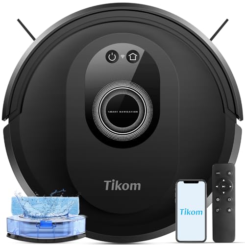 Tikom Robot Vacuum and Mop Combo, 5000Pa Robotic Vacuum Cleaner, 150 Min Max, App & Remote Control, Ideal for Hard Floor, Carpet, Pet Hair
