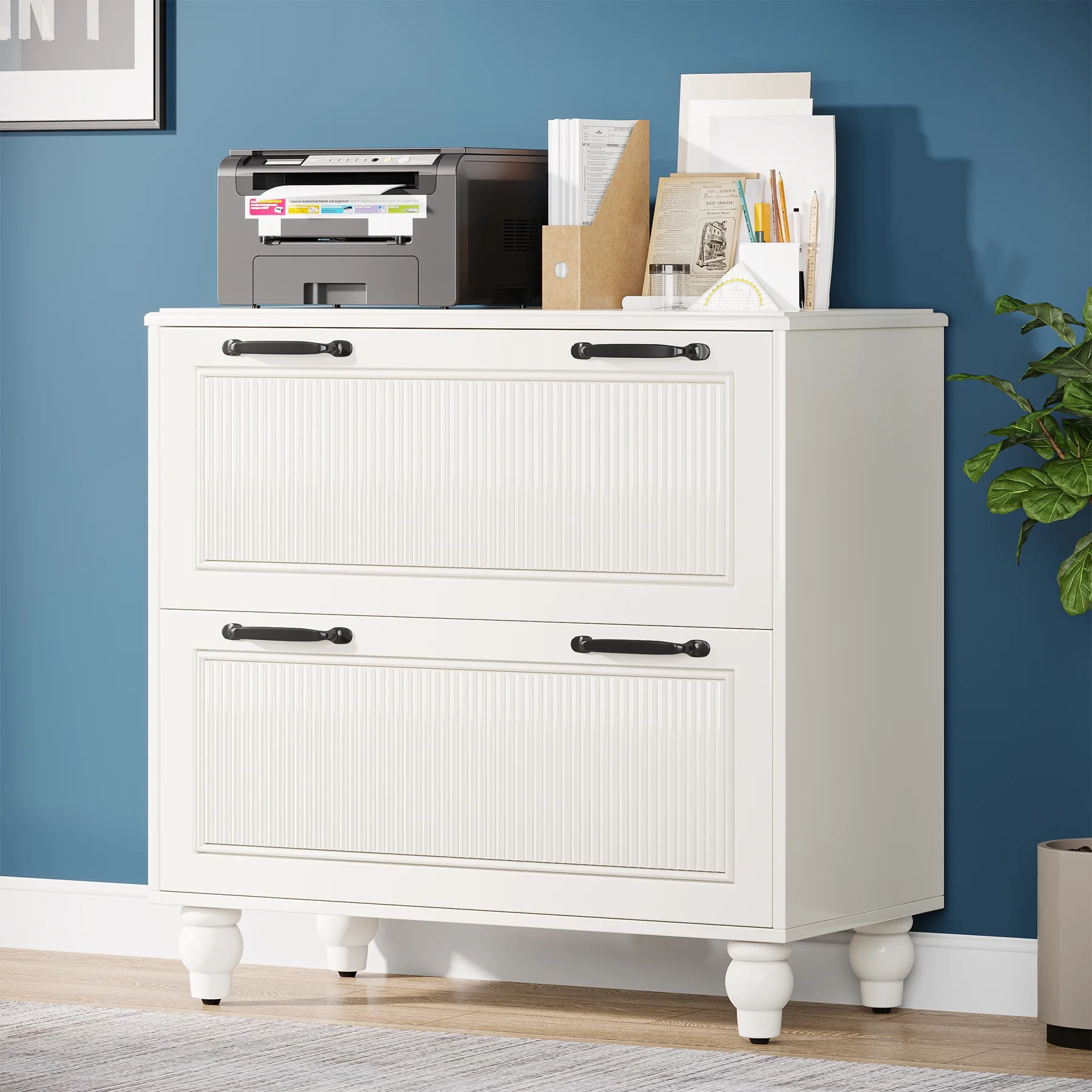 Tribesigns White 2-Drawer File Cabinet, Modern Lateral Filing Cabinet for A4/Letter/Legal Size - Curated Treasures Market