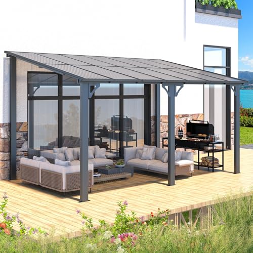 AECOJOY 10&rsquo; x 10&rsquo; Gazebo, Wall Mounted Gazebos Pergola on Clearance, Outdoor Patio Lean to Gazebo Awnings for Deck, Porch