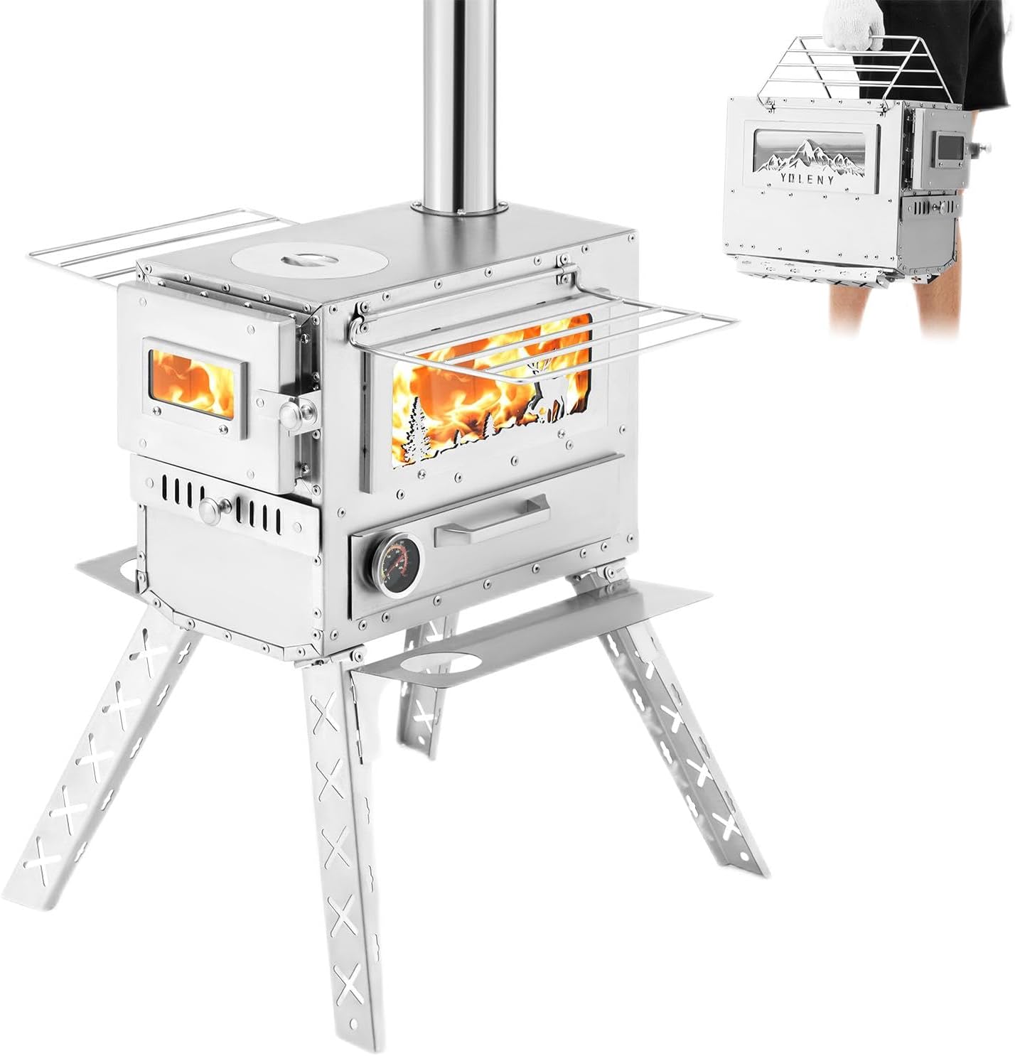 YOLENY Wood Stove, Wood Burning Stove, Tent Stoves Wood Burning with Wood Oven, Camping Wood Stove for Outdoor Cookout, Hiking, Travel