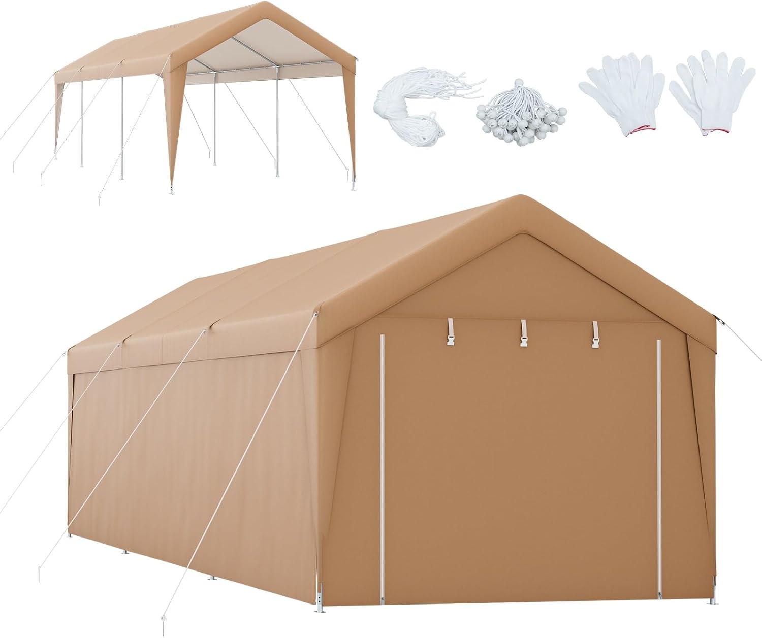 S AFSTAR 10x20FT Carport with Sidewalls, Heavy Duty Car Shelter Tent with 2 Roll-up Doors, 180g PE Canopy, 8 Sturdy Galvanized Steel Legs
