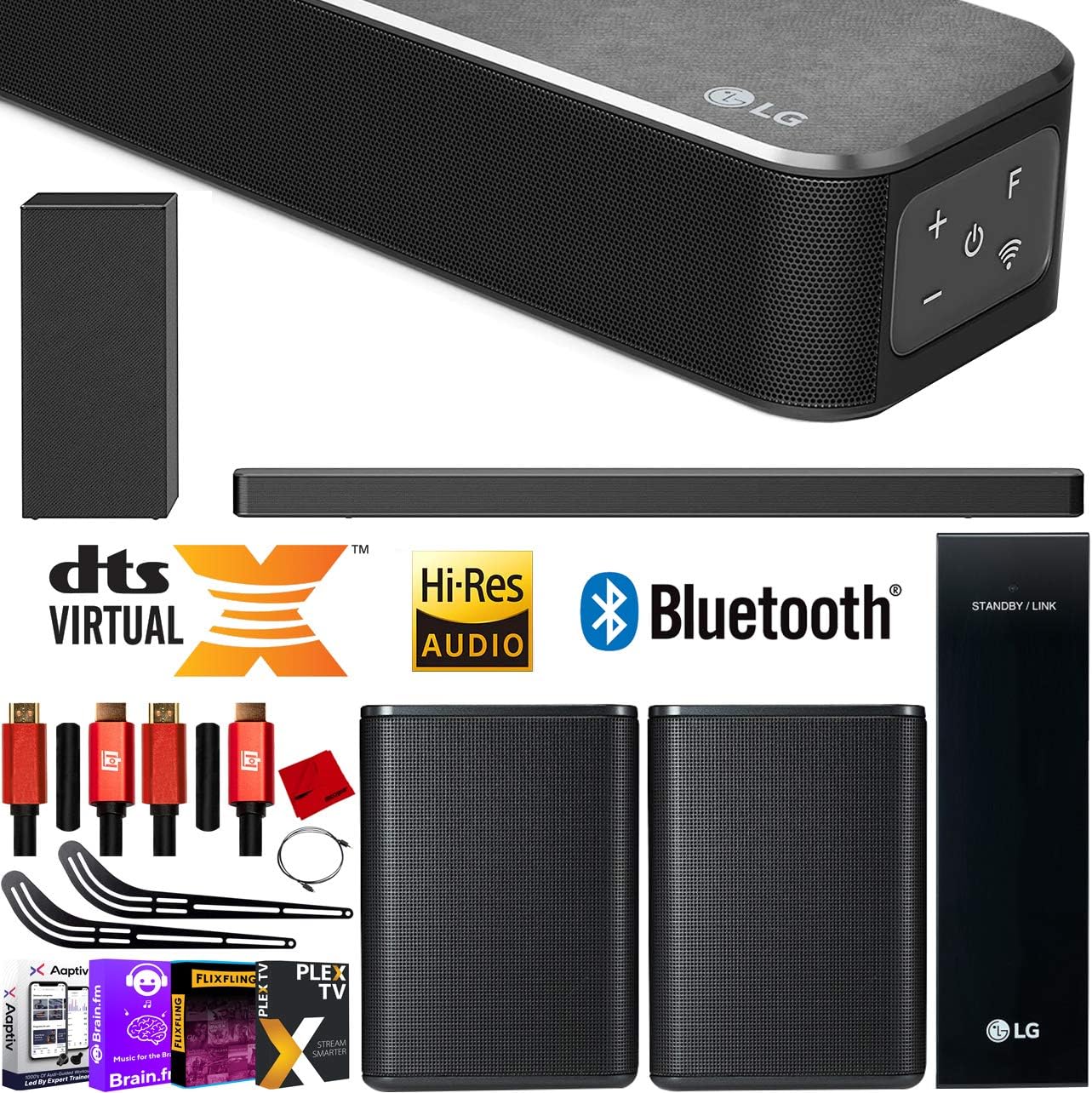 LG SN6Y 5.1 ch Full Surround Sound Wireless Expansion 560W Bundle 3.1ch High Res Audio Sound Bar w/DTS Virtual:X + 2.0 ch SPK8-S Rear Speaker Kit +