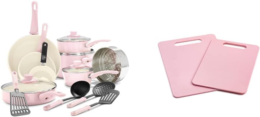 GreenLife Soft Grip Healthy Ceramic Nonstick, 16 Piece Cookware Pots and Pans Set, PFAS-Free, Dishwasher Safe