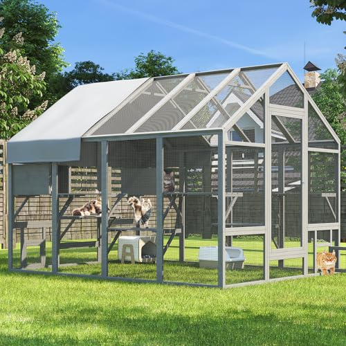 Cat Catio, Large Catio Outdoor Cat Enclosure for Multiple Cats with 7 Platforms, 2 Resting Box and 2 Bridges