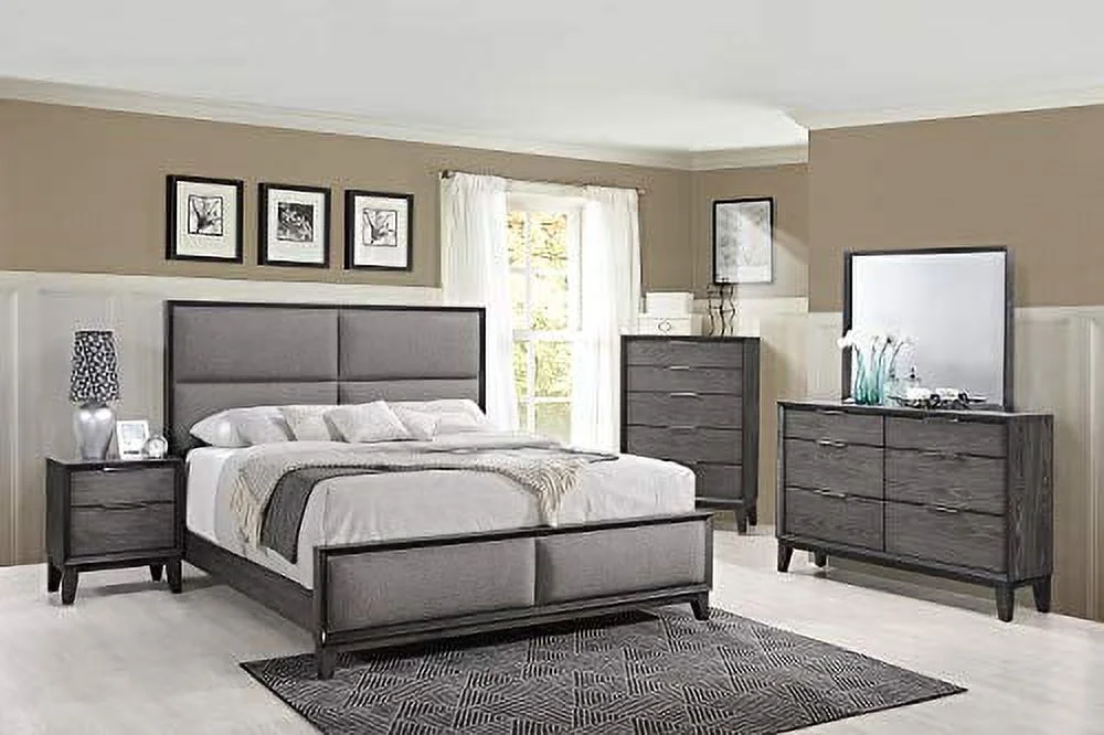 Kings Brand Furniture Sheldon 6-Piece King Size Gray Bedroom Set. Bed, Dresser, Mirror, Chest & 2 Nightstands