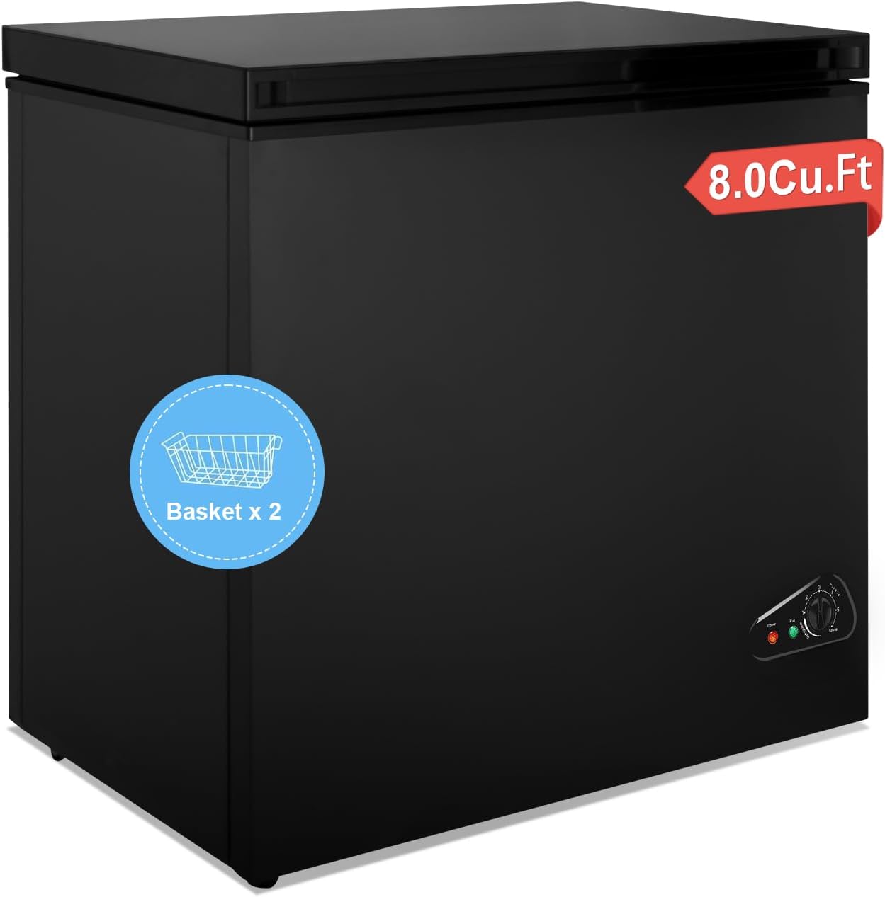 Chest Freezer, 8 Cu Ft Deep Freezer with Removable Storage Basket, Black Top Open Door Freezer with 7 Level Adjustable Temperature