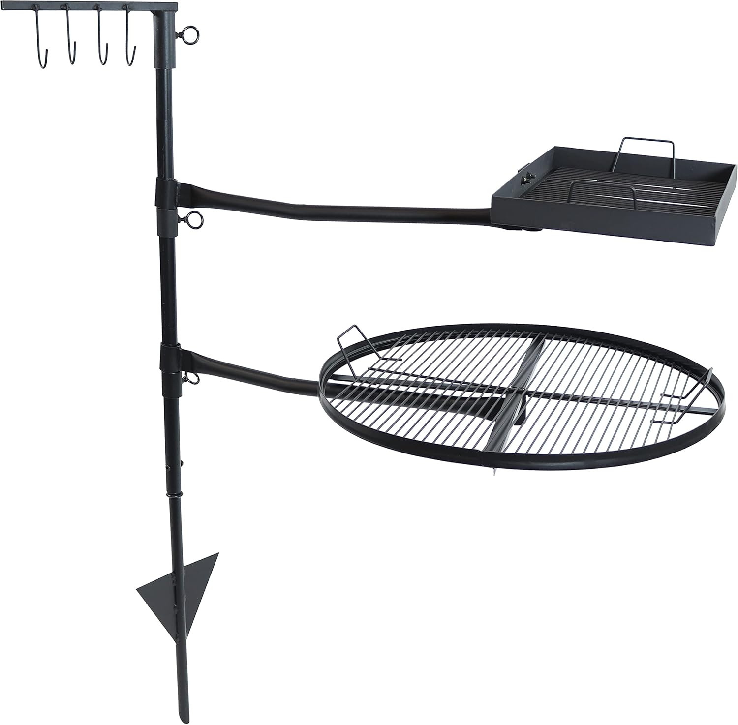 Sunnydaze Dual Campfire Steel Cooking Grill Grate Swivel System - Outdoor Adjustable Fire Pit BBQ Grilling Accessory Set with Stand
