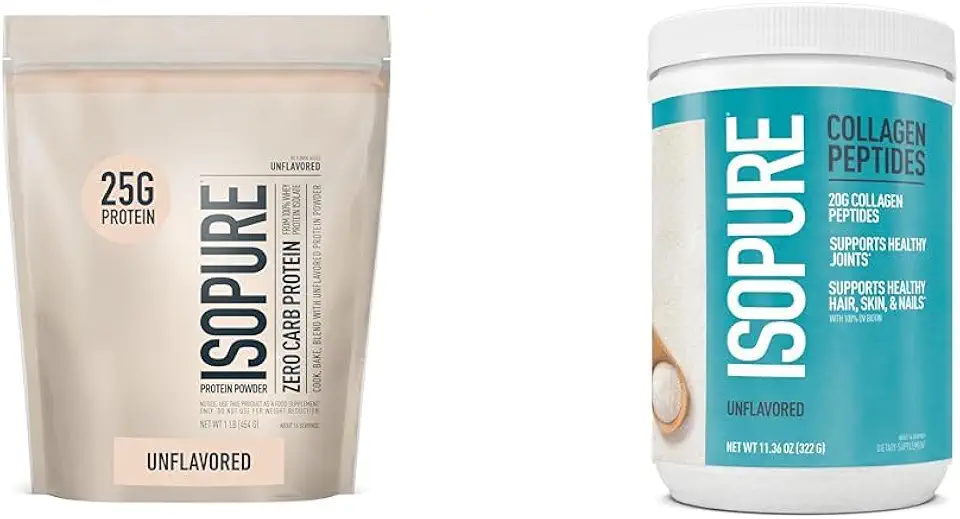 Bundle of Isopure Unflavored Whey Protein Isolate, 25g Protein, Zero Carb, 16 Servings, 1 Pound (Packaging May Vary) + Collagen Peptides Powder