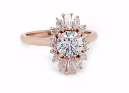 1.20ct Natural Diamond (G-H) Spray Halo Engagement Ring 14kt Rose Gold SI1