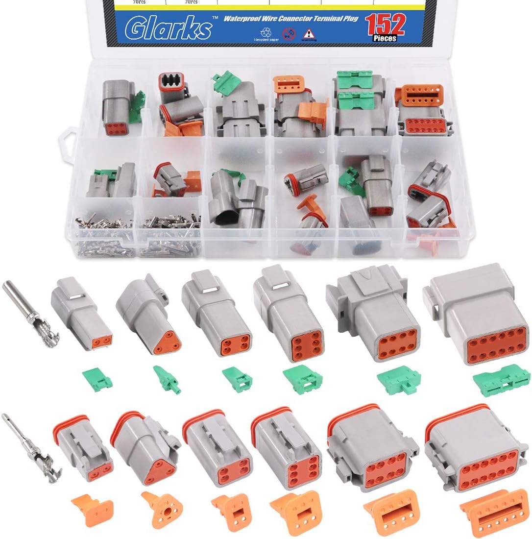 Glarks 152Pcs 2 3 4 6 8 12 Pin Way Sealed Gray Male and Female Auto Waterproof Electrical Wire Connector Plug 22-16AWG Connector for Motorcycle