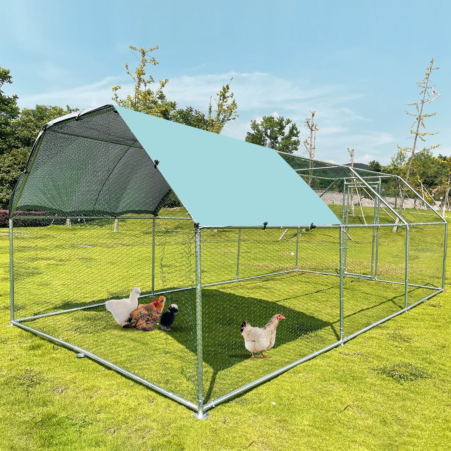 Extra Large Chicken Coop Run Pen Poultry Cage Hen House w/ Cover, 9x18ft, Metal, Walk in