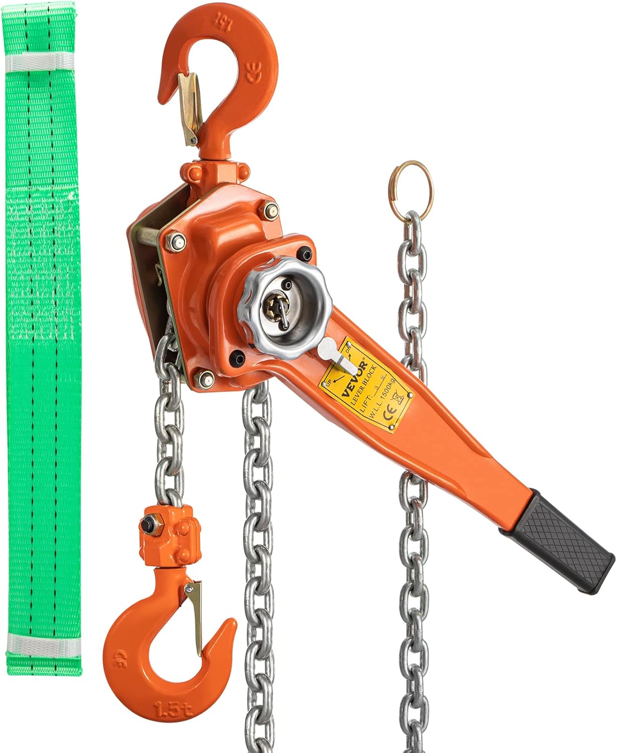 VEVOR Lever Chain Hoist, 1.5Ton 3300lbs Capacity Ratchet Puller with 10FT Max. Lifting Height, Come Along 2 Heavy Duty Steel Hooks