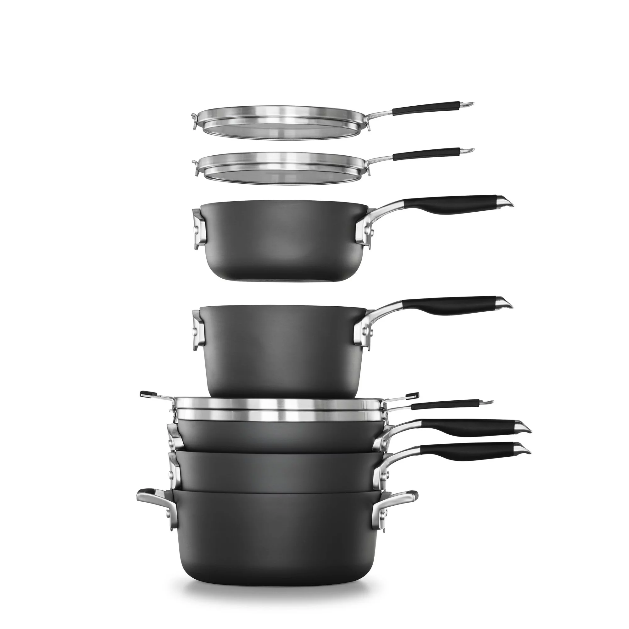 Select by Calphalon Space-Saving Hard Anodized Nonstick Pots and Pans, 14-Piece Cookware and Utensil Set - Curated Treasures Market