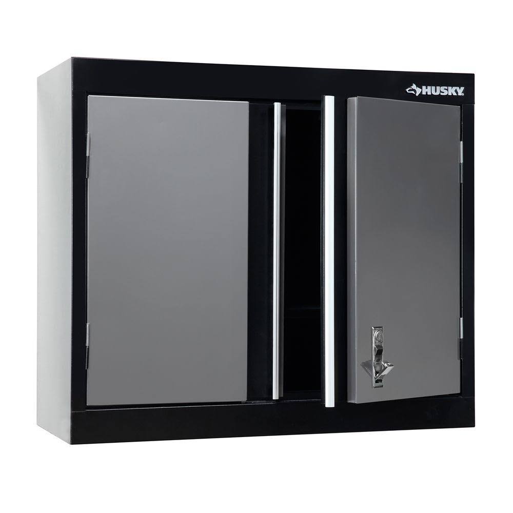 Husky 26 in. H x 30 in. W x 12 in. D Deluxe Steel Garage Wall Cabinet in Black/Grey