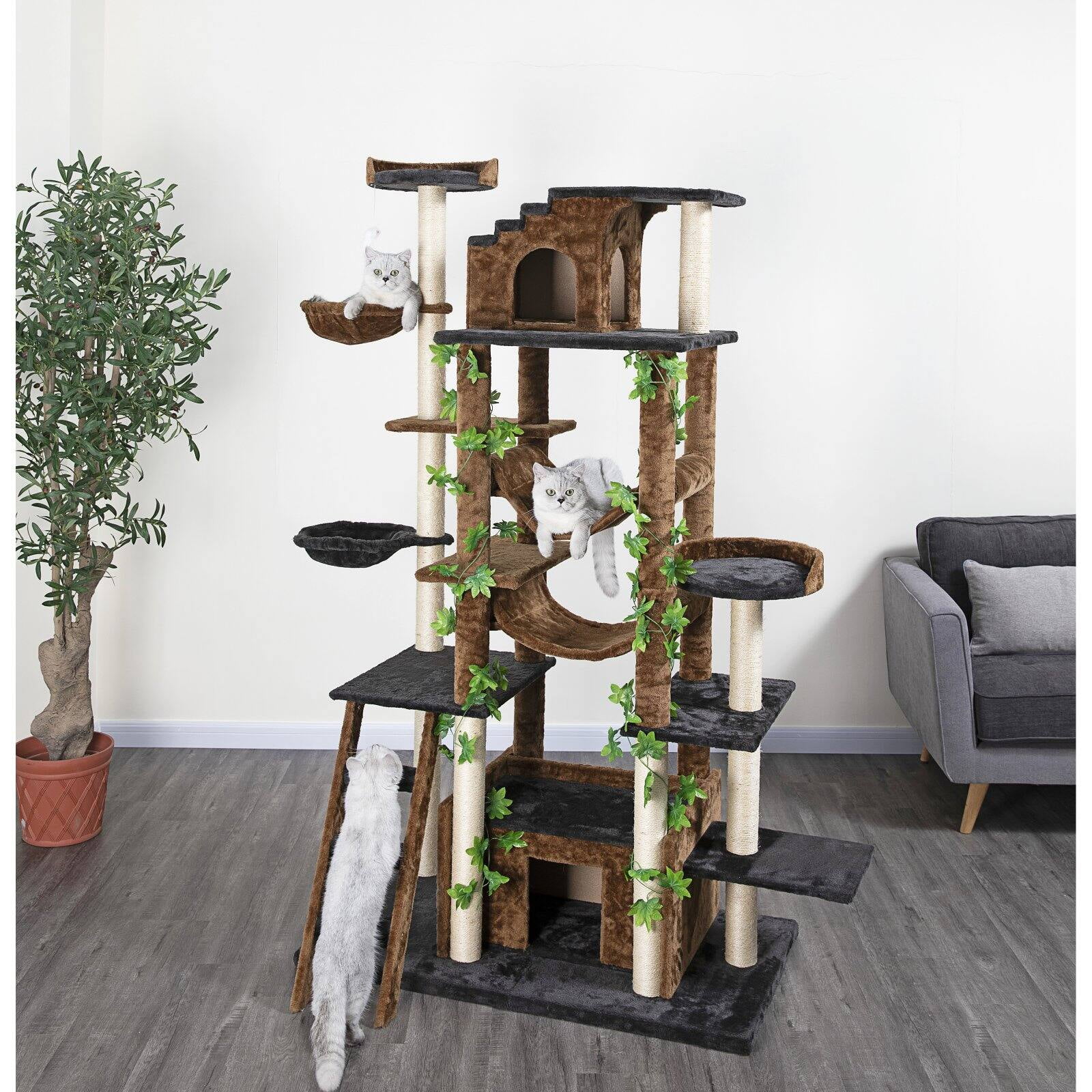 Go Pet Club Cat Tree Furniture 77 in. High - Jungle - Brown/Black - Radiant Selections