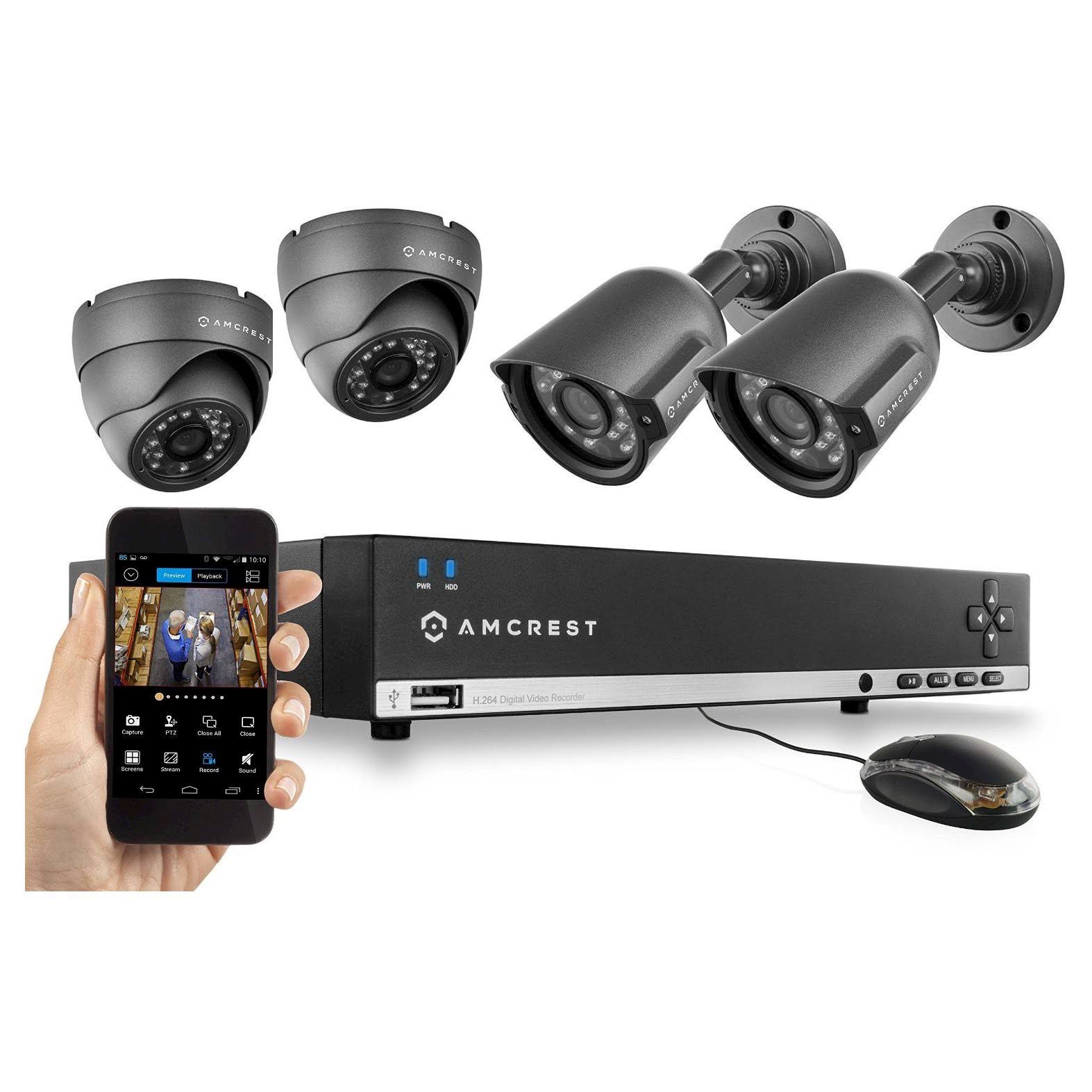 Amcrest AMDV960H4-2B2D 4-Channel DVR with 4 Outdoor cameras Night Vision - DVR + camera(s) wired Ethernet 10Base T/100Base TX -