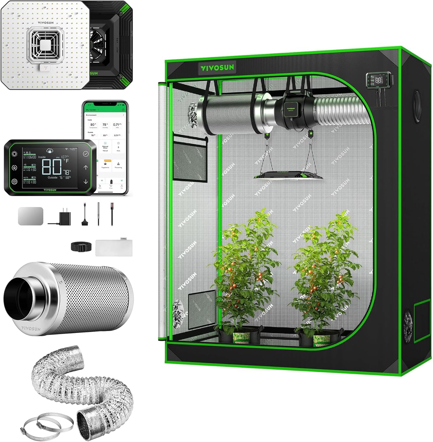 VIVOSUN S425 4x2 Grow Tent Smart Kit, AeroLight, 100W LED Grow Light, GrowHub Controller E42A