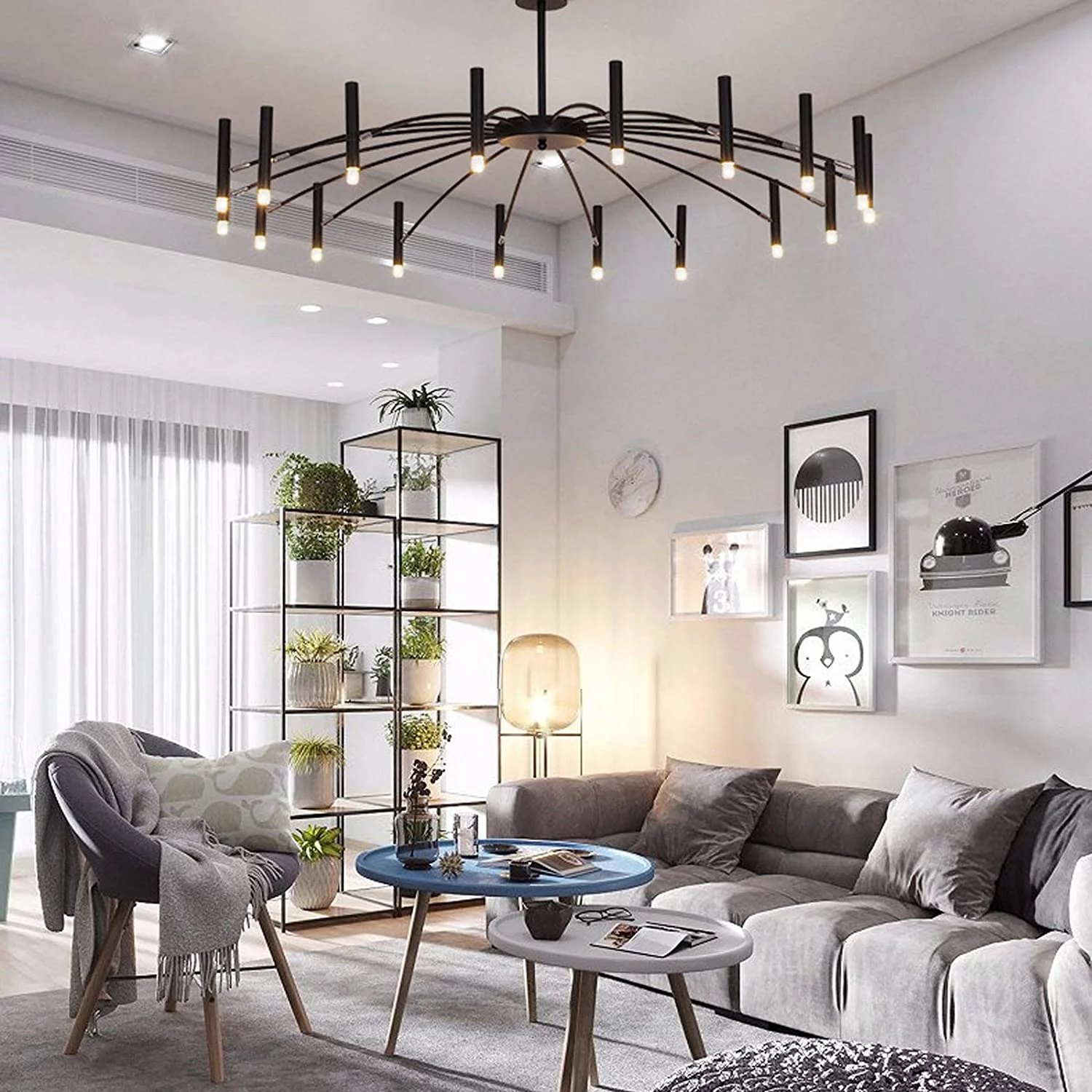 Modern Black Metal Branch Chandelier 18 Lights Retro Metal Pendant Light Nordic Ceiling Lamp Fixtures for Dining Room Kitchen Living Room Bedroom
