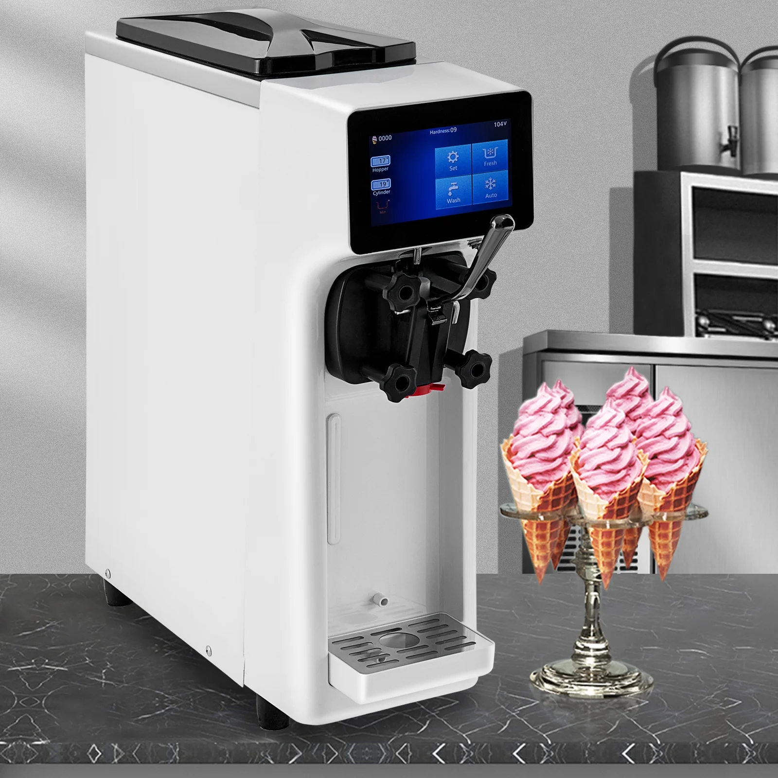 VEVOR Commercial Soft Ice Cream Machine, 3 Flavors Ice Cream Machine, 2.6-5.3 Gal / 10-20 L /H Gelato Machine Commercial