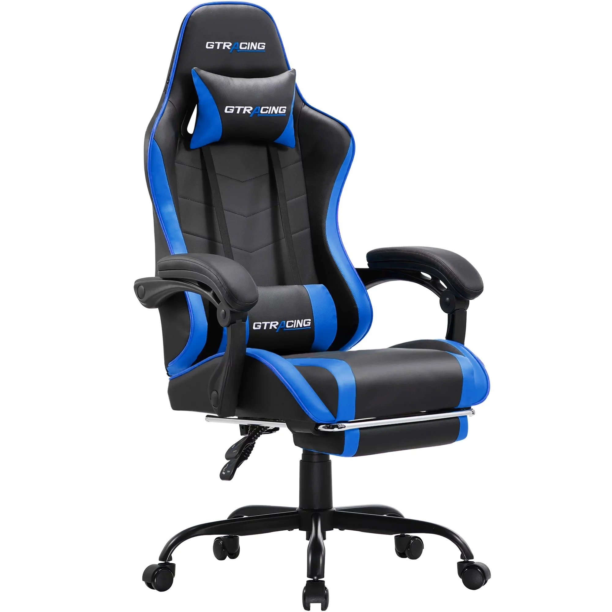 GTRACING GTWD-200 Gaming Chair with Footrest, Height Adjustable Office Swivel Recliner, Blue - Curated Treasures Market
