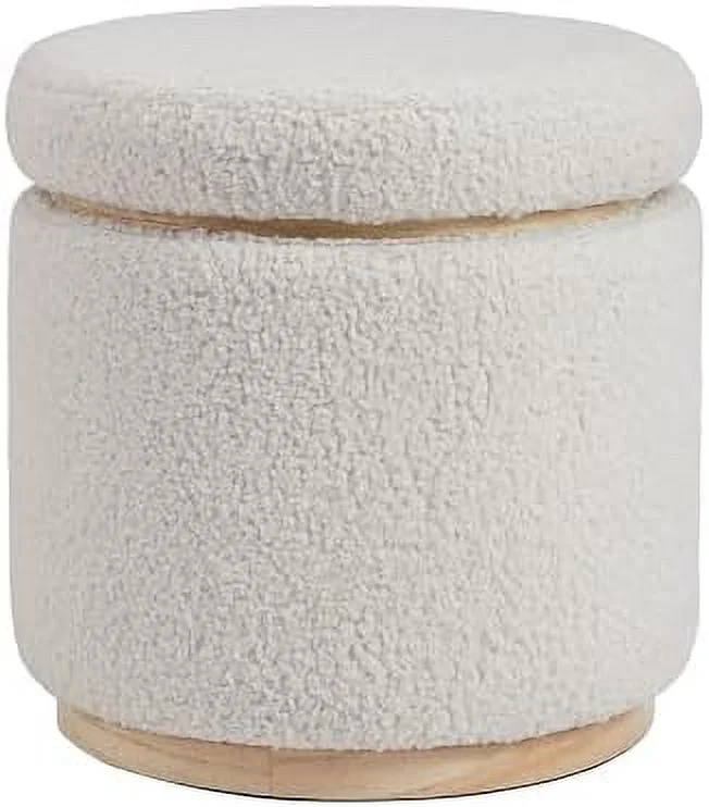 Lexington Natural Sherpa Round  Ottoman with Wood Accent