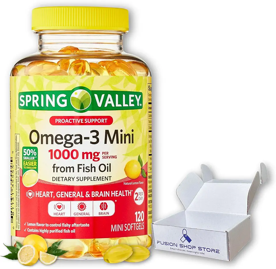 Spring Valley Fish Oil 1000mg Omega-3, Mini from 120 Softgels (Pack of 1), Boxed by Fusion Shop Store - Kansas Nuitrition - HNZSDS