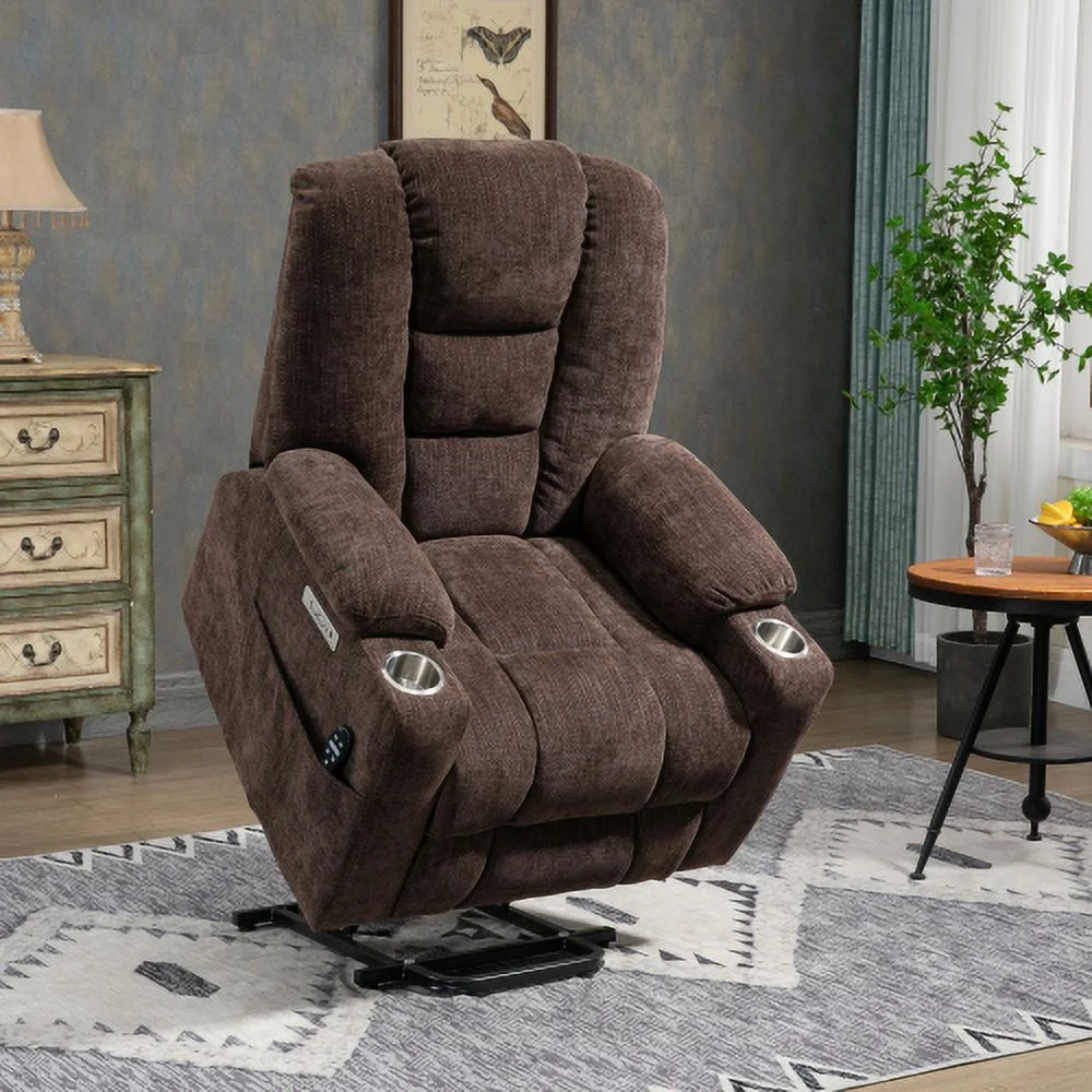 Large Power Lift Recliner Chair with Massage and Heat for Elderly, Overstuffed Wide Recliners, Heavy Duty Motion Mechanism with USB and Type C Ports