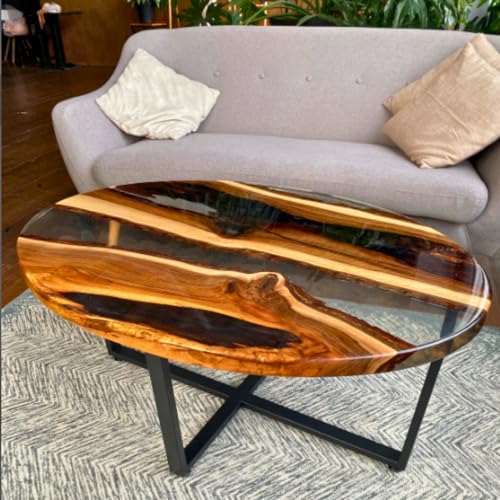 NAV KONST Customized Oval epoxy Resin Solid Wood Opaque Table, Dining Table, Living Room Table, Wooden Epoxy Coffee Table
