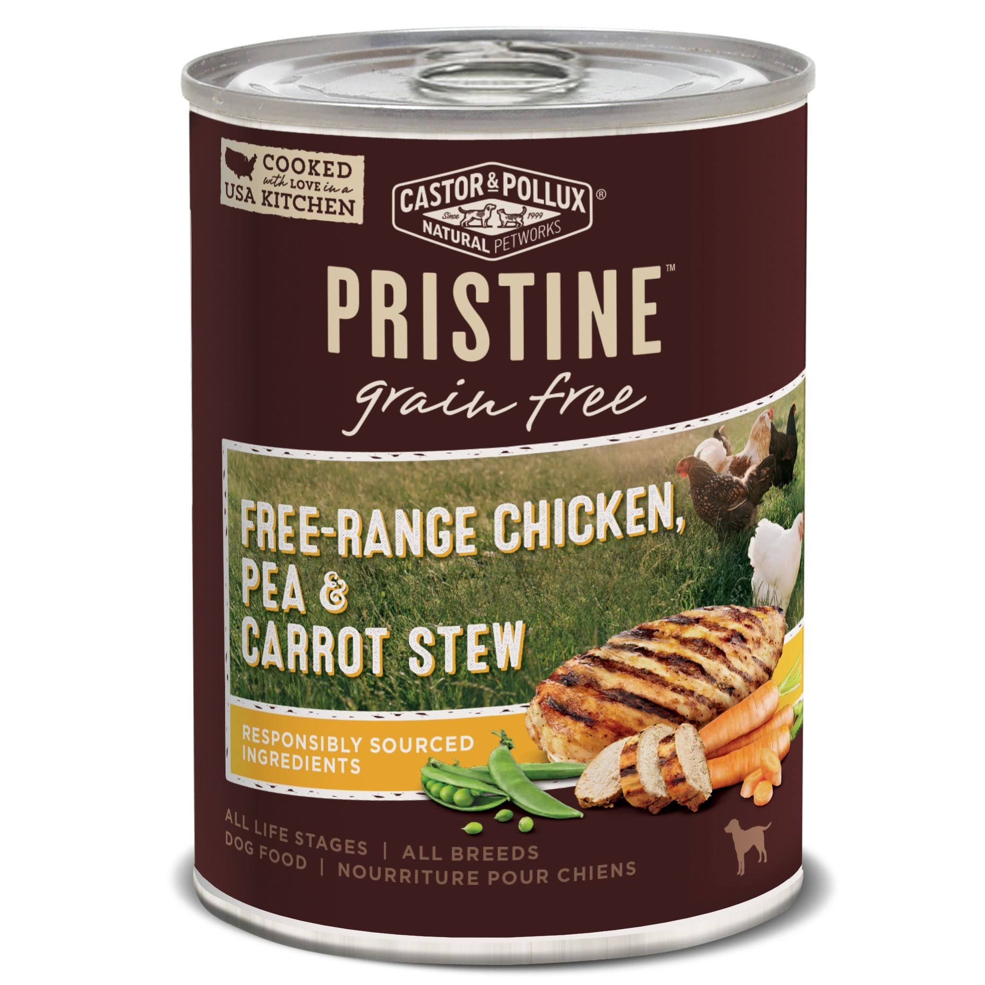 Castor u0026 Pollux Pristine Grain-Free Free-Range Chicken, Pea u0026 Carrot Stew Canned Dog Food, 12.7-oz, Case of 12