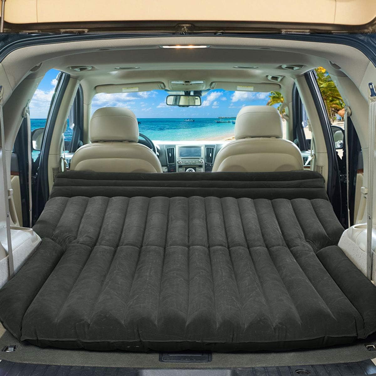 Goplus SUV Air Mattress for Back Seat, Inflatable Car Air Bed with Electric Air Pump Flocking Surface, Portable Car Mattress for Camping Travel