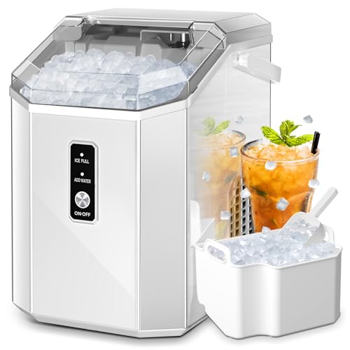 AGLUCKY Nugget Ice Maker Countertop, Portable Pebble Ice Maker Machine with Handle, 35lbs/24H, One-Click Operation