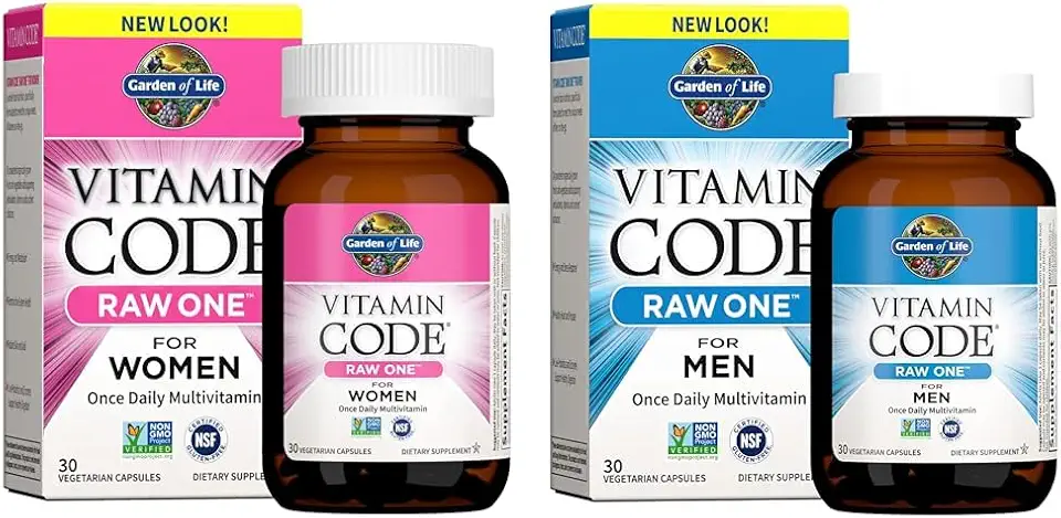 Garden of Life Multivitamin for Women, Vitamin Code Raw One & Vitamin Code Raw One for Men, Once Daily Multivitamin for Men