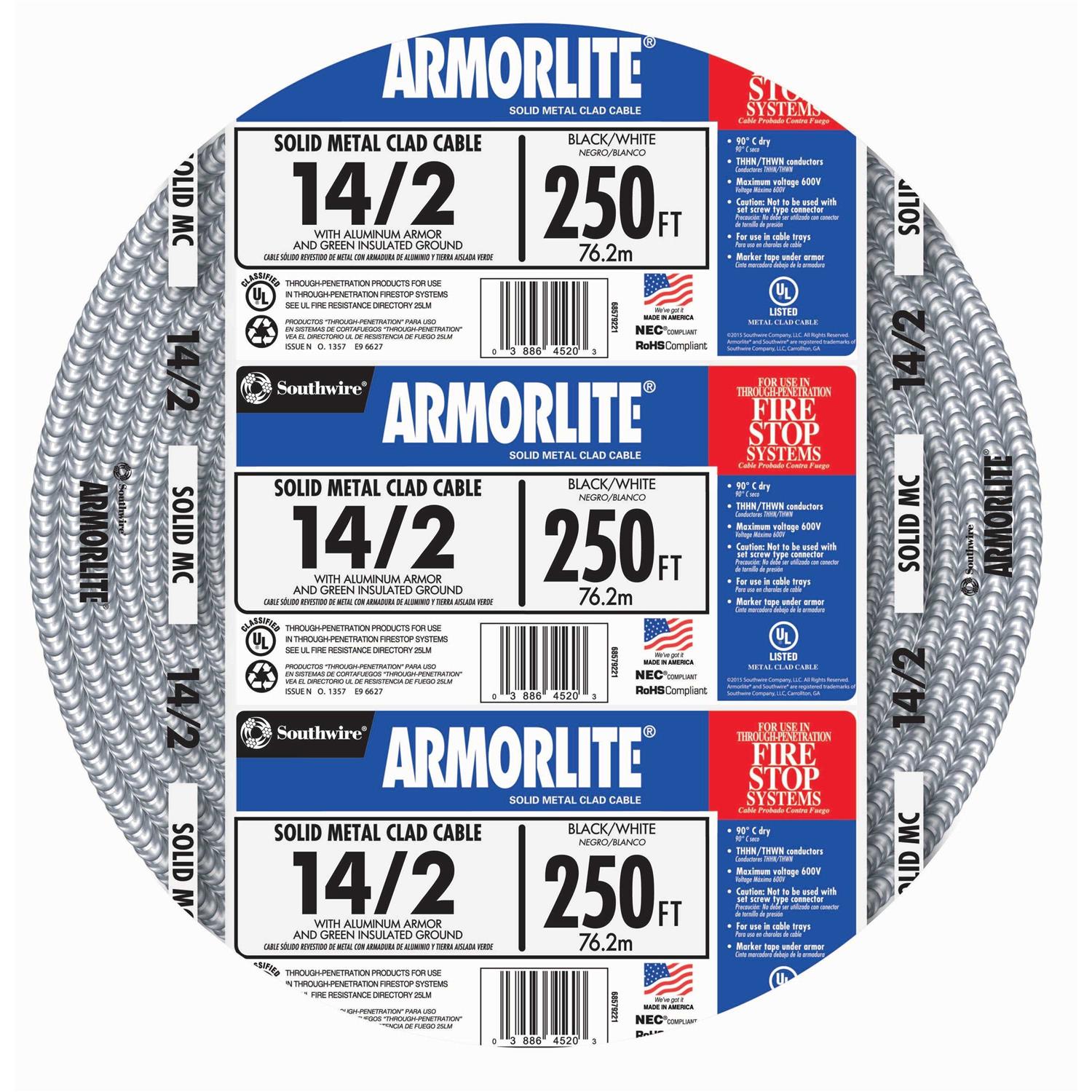 Southwire 250 ft. 14/2 MC Armored Cable 68579201 - Shop Hardware Tools Online Store