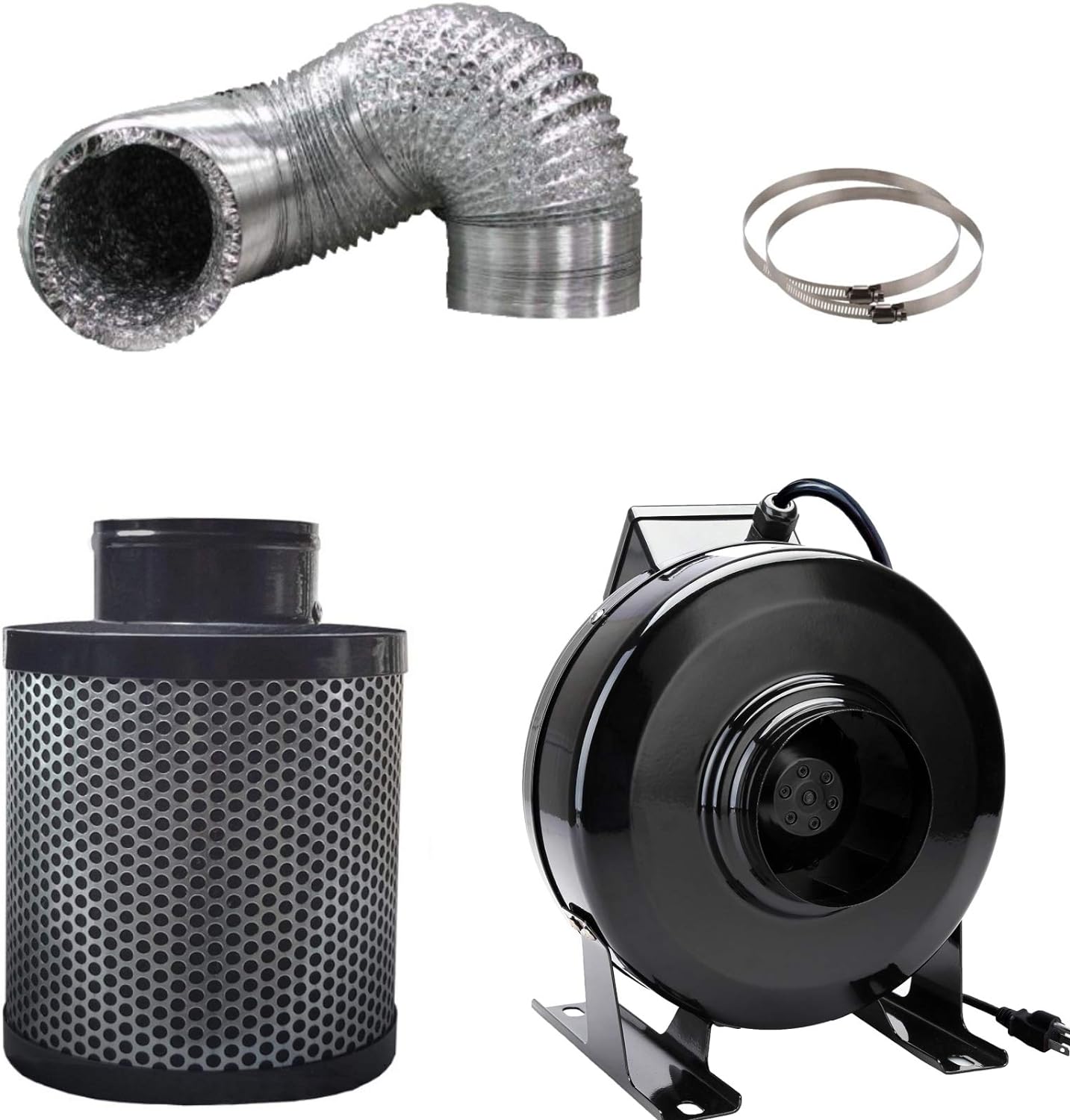 4'' Inline Fan Carbon Air Filter Ducting Combo Pre-Filter Included for Hydroponics Indoor Grow Tent Ventilation System (4'039