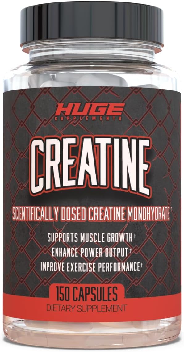 Huge Supplements Creatine Monohydrate Pills, 5g Per Serving, Clinically Dosed to Support Lean Muscle Growth, Recovery & Performance