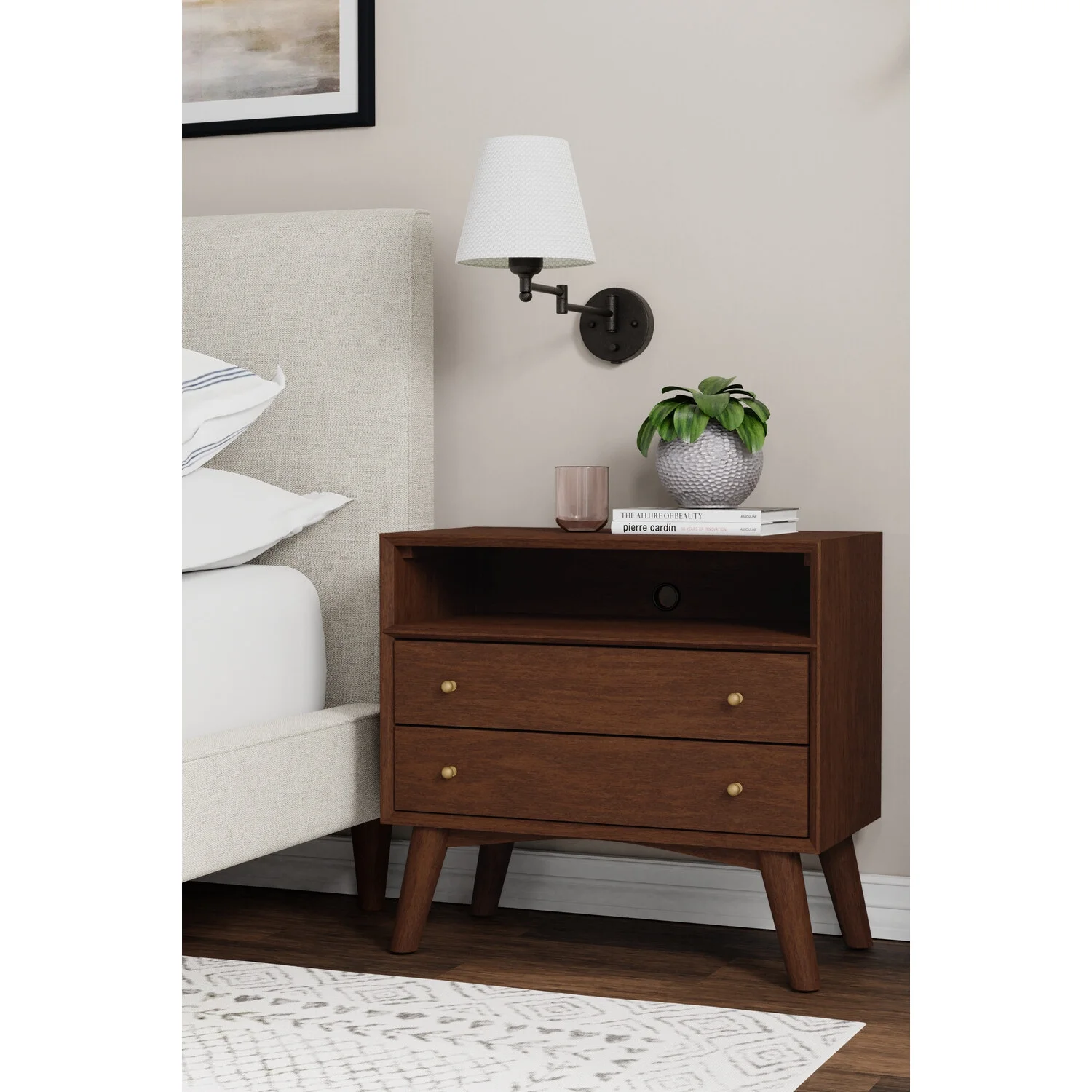 Alpine Furniture Flynn Large Nightstand in Walnut