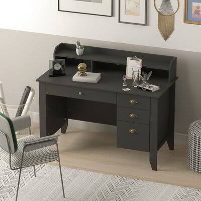 Wooden Desk with Storage Drawers and Hutch Red Barrel Studio