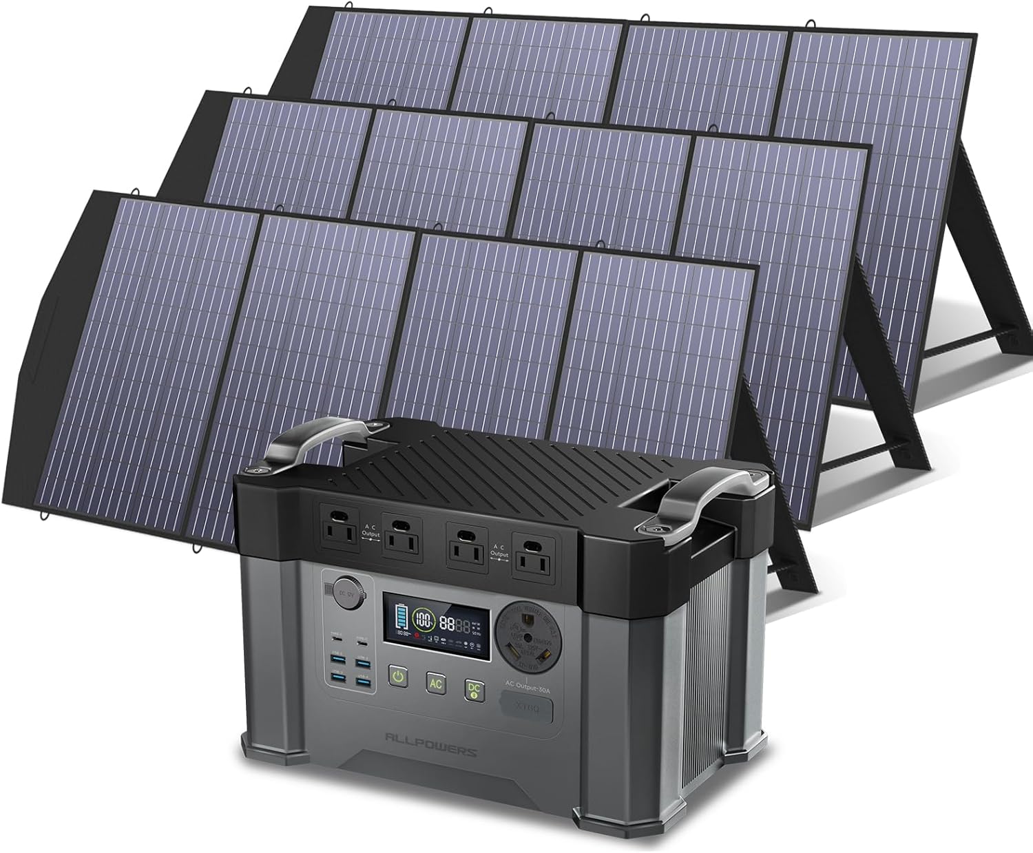 ALLPOWERS S2000 Pro Solar Generator with 3x SP033 Panels Included 2400W MPPT Portable Power Station with 3pcs Foldable Solar Panel 200W