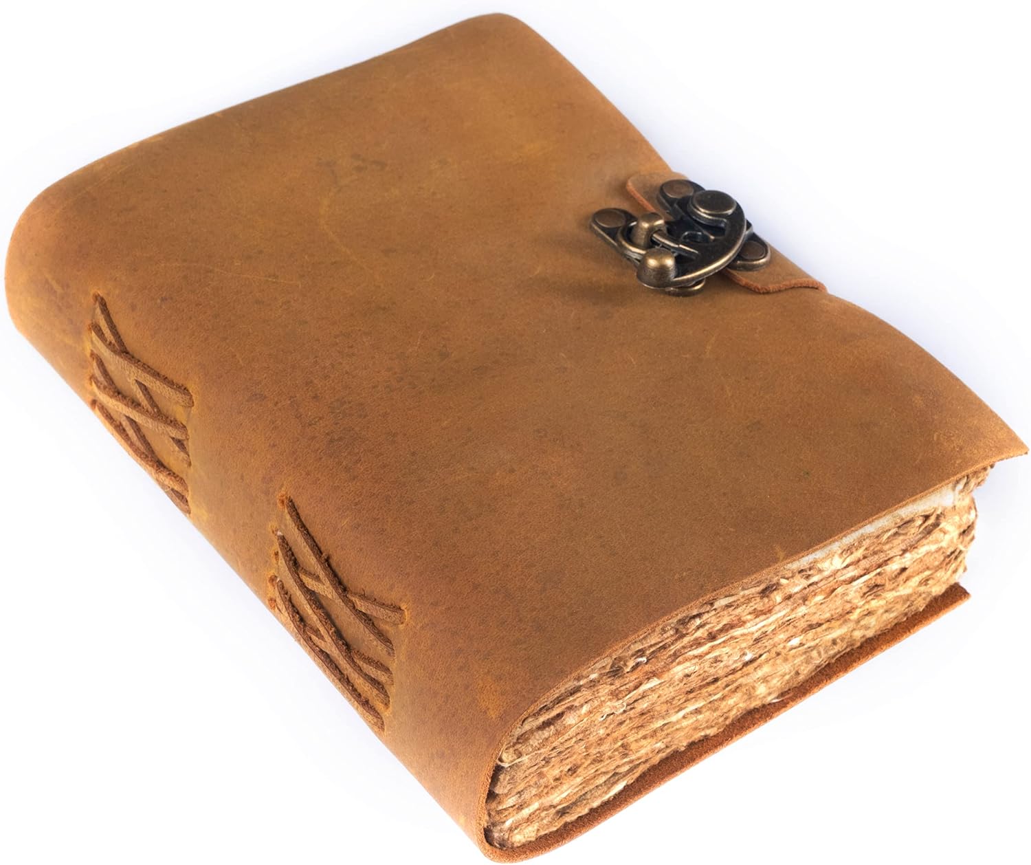 Leather Journal with Lock - Book of Shadows Journal, Vintage Journal, Thick Journal, Writing Journal, Handmade Antique Deckle Edge Paper