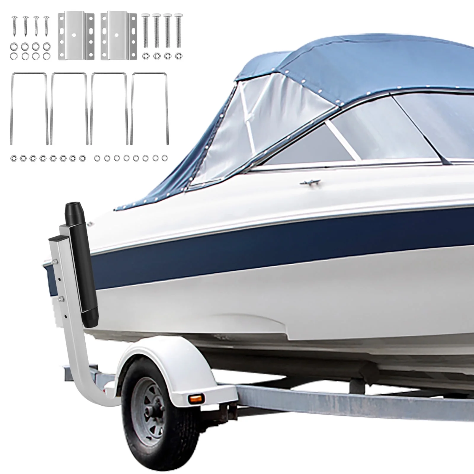 SKYSHALO One Pair Galvanized Steel Trailer Guide ons Boat Trailer Guide-on, 15.6", , with Rubber Rollers and Adjustable Width